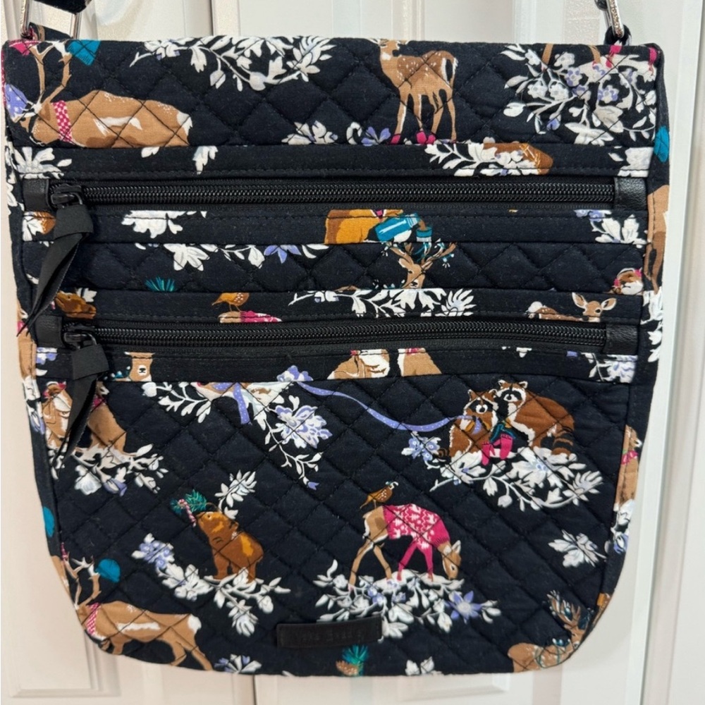 Vera Bradley RETIRED Merry Mischief deer print large Triple Zip crossbody bag